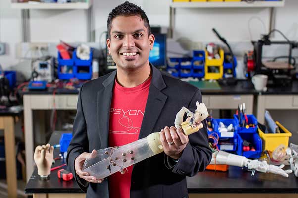 Lead investigator, Aadeel Akhtar, developed, along with a team of researchers at Illinois, an algorithm for sensory feedback in people with prosthetic arms. (Source: University of Illinois)