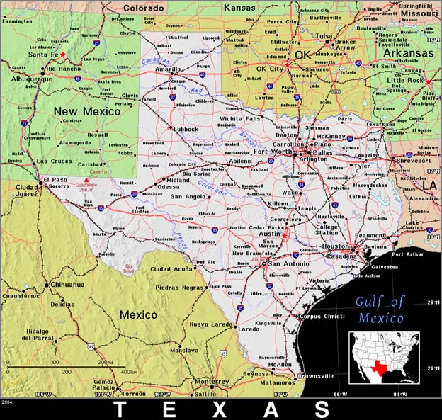 Public domain map of Texas.
