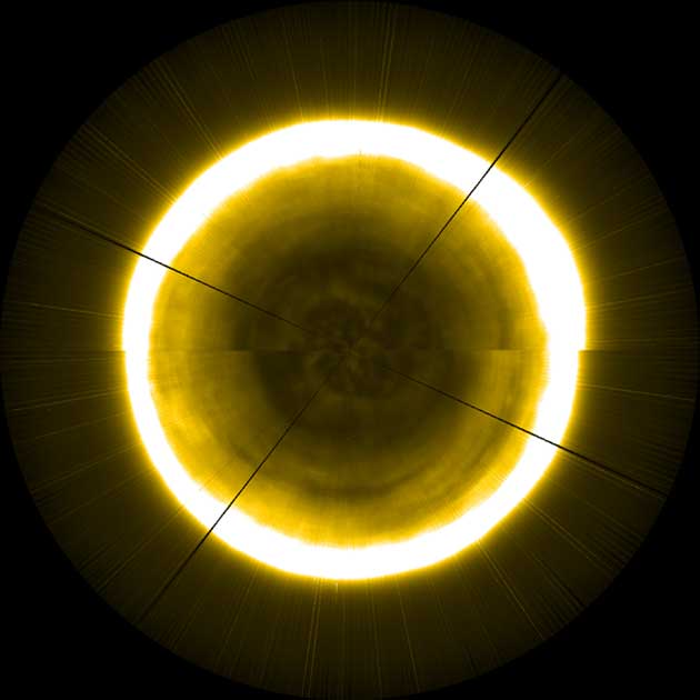An artificial PROBA2 view of the solar north pole. (Source: European Space Agency)