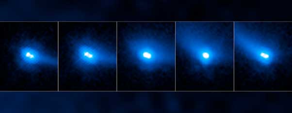 Asteroid split in two. NASA, ESA, and J. Agarwal (Max Planck Institute for Solar System Research)