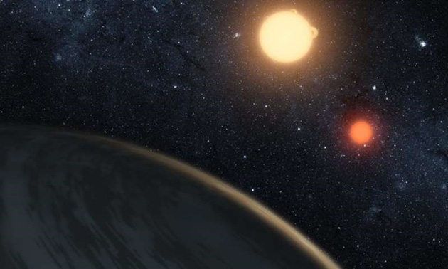 Impression of Kepler-16b, the first circumbinary planet, discovered by NASA. (Source: T. Pyle, NASA, JPL-Caltech)