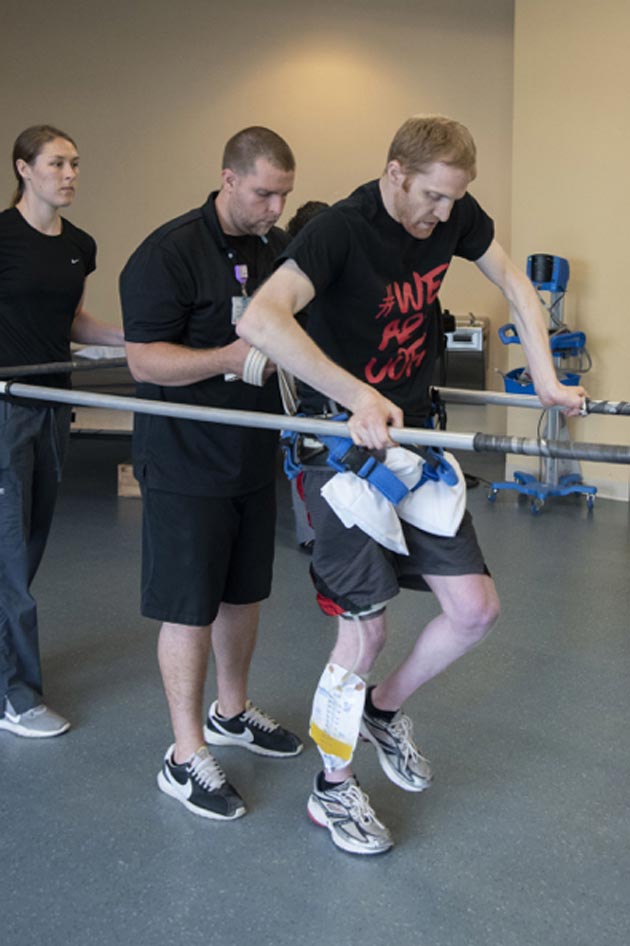 Jeff Marquis was fitted with the implant and underwent physical training, after which he was able to walk independently, since the accident that left him paralyzed chest down. (Source: University of Louisville)