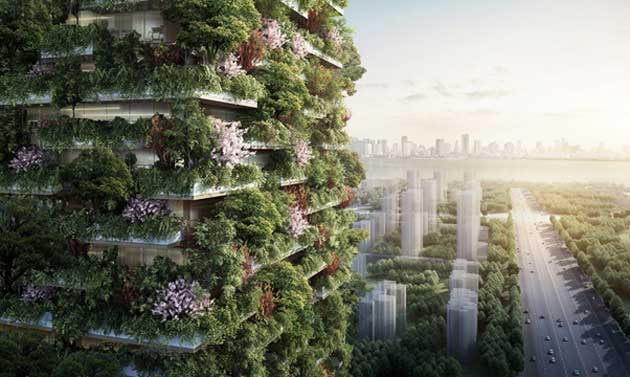 Nanjing Green Towers, promoted by Nanjing Yang Zi State-owned National Investment Group Co.ltd, will be the first Vertical Forest built in Asia. Photograph: Stefano Boeri Architetti