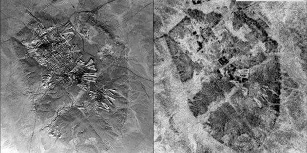 Left: A U2 image of Ur (Tell al-Muqayyar), Iraq, captured on Oct. 30, 1959. Right: a CORONA satellite image of the same site captured on May 4, 1968. (Source: Emily Hammer and Jason Ur)