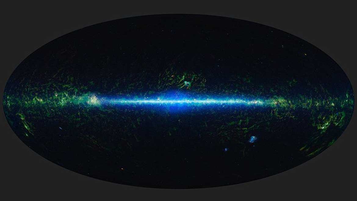 A mosaic of the images covering the entire sky as observed by the Wide-field Infrared Survey Explorer (WISE), part of its All-Sky Data Release.