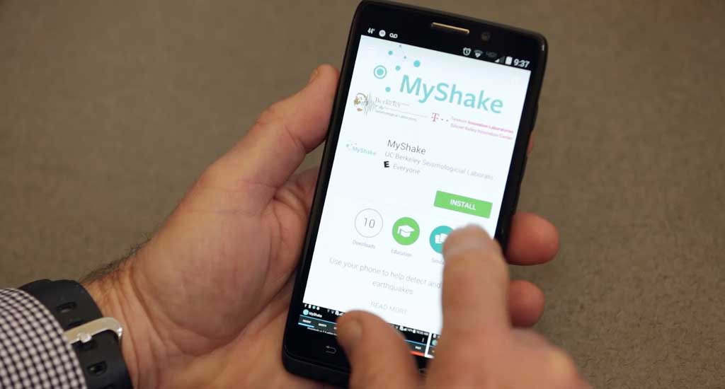 MyShakeApp being downloaded on a smart phone