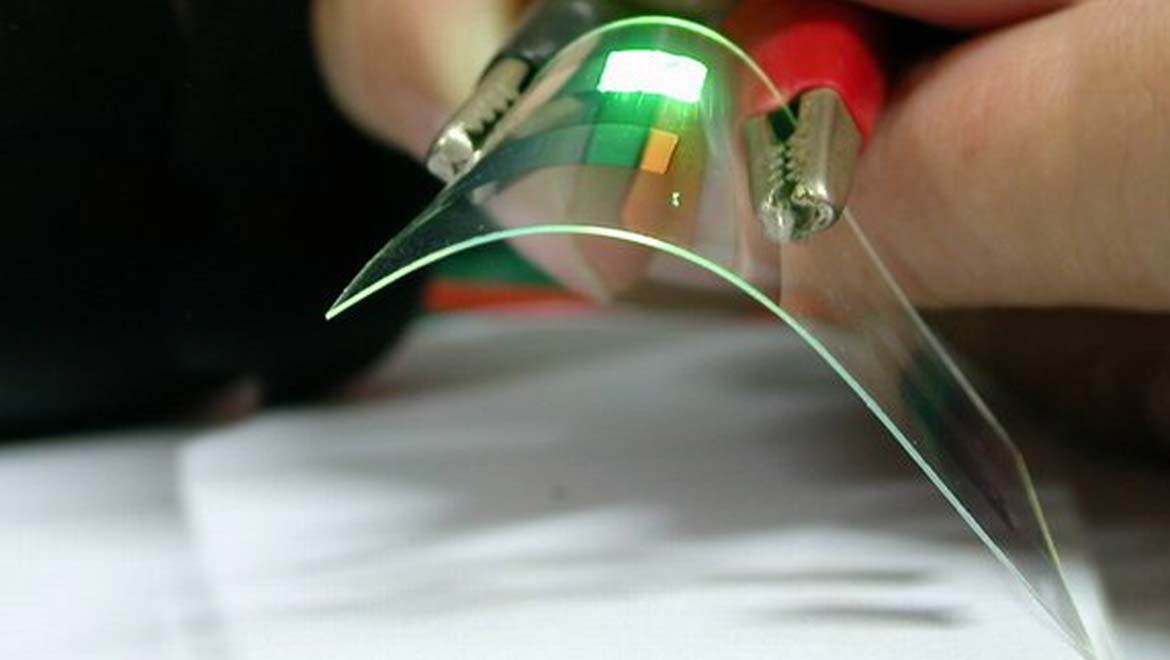 Demonstration of a flexible OLED device. 