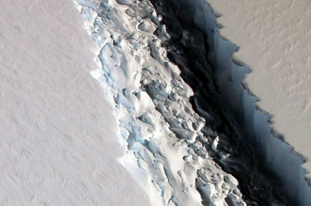 The rift in Antarctica's Larsen C ice shelf up close. Source: NASA